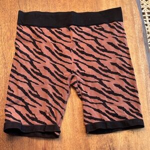 Free People Zebra-Stripe Knit Shorts in Rust and Black